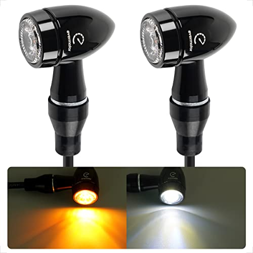 evermotor Universal CNC 12V E32 Mini LED Blinker Motorrad,Bullet Aluminiumschale mit schöner Oberflächenbehandlung IP67 Wasserdicht E geprüft Amber & Weiß,2 Stück