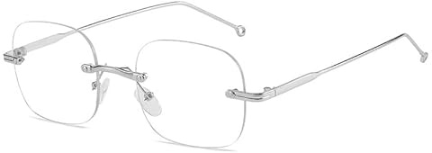 Fullwosing Brille Kurzsichtig -2.50 Metall Randlos Kurzsichtig Fernbrille für Kurzsichtigkeit -1.00 bis -4.00 Stilvoll Design Silber