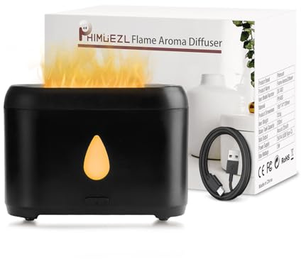 Flame Diffuser for Essential Oils, 200ml Ultrasonic Aroma Diffusers with Cool Mist, Aromatherapy Diffuser with Auto-Off Protection, Small Humidifier for Home,Office,Bedroom,Gift (Black)