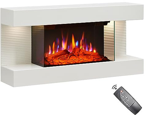 FLAMEKO Atacama 32/82cm Wall Mounted Fireplace All-in-One with Downlights and Remote Control 1.8kW Heater in White