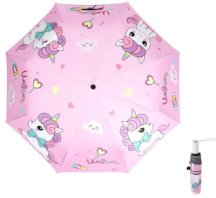 Afkengung Kids Automatic Folding Umbrella Digital Cartoon Printing UV Resistant Anti-rebound Design Safer Umbrella Compact Windproof for Kids Girls #2
