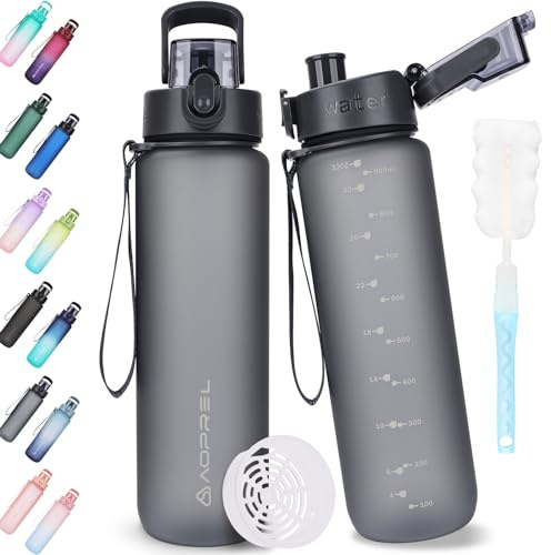 AOPREL Trinkflasche 1L Tritan BPA-Frei Wasserflasche Mit Filter | Auslaufsicher Trinkflasche Sport mit Bürste Auslaufsicher Sportflasche für Fitness, Wandern, Camping, Schule und Büro