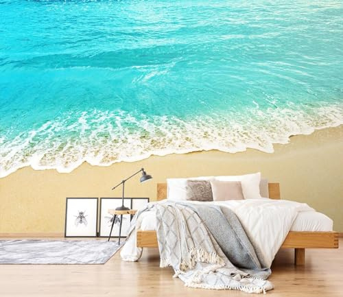 Fotomural Papel Pared Playa del mar de verano modelo 3d Vinilos Impermeables Murales Adhesivos y Pegatinas de Pared para Decoración del Hogar la Salón Dormitorio Oficina,308 * 220cm