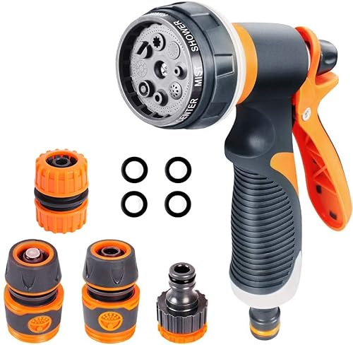 Coocnh Garden Hose Pipe Spray Gun,High Pressure Anti-Leaking Hose Gun,8 Adjustable Patterns Hose Nozzle Spray Gun for Plants & Lawns Watering Cleaning, Watering, Washing Cars, Bathing Pets