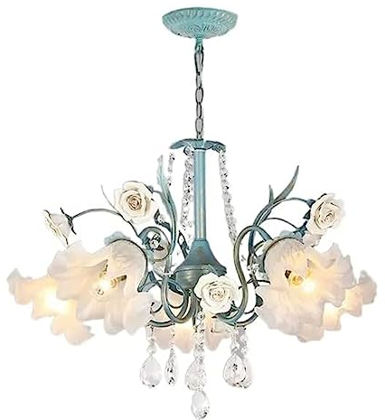 Modernes Kristall Kronleuchter Keramische Rose K9 Kristall Kronleuchter Vintage Glas Blume Pendelleuchte Antike Bauernhaus einstellbare Höhe Deckenleuchte for Esszimmer Wohnzimmer Schlafzimmer ( Size