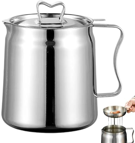 Shitafe Olla de filtro de aceite de acero inoxidable, recipiente de aceite de cocina usado con colador | Recipiente filtrante de aceite, gran capacidad, cesta de malla fina de alta densidad,Contenedor
