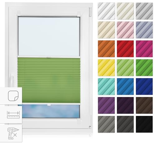 Estika Plissee zum kleben 125 cm x 80 cm - Pistazien - Plissee kleben, Plissee ohne Bohren, Rollos für Fenster ohne Bohren, Jalousien Fenster für innen, Fenster plissee