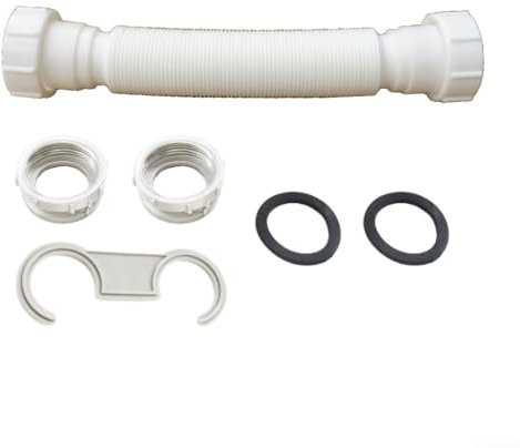 Tubo dell'acqua a doppia estremità, flessibile a doppia testa, kit di tubi di scarico per lavello da 45 mm, estensibile da 200 a 800 mm, in plastica bianca, per installazione di cucina e bagno