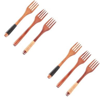 IMIKEYA 2 Ensembles 2 Ensembles De Fourchettes De Style Ustensiles De Service Couverts De Table Fourchettes À Quatre Dents Couverts En Bois Vaisselle En Bois 3 pièces * 2