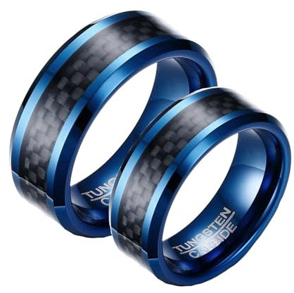 Calefee Ringe Partnerringe Wolframcarbid, Trauringe Paar für Sie und Ihn Ring Carbon Blau 8 mm, Damen Größe 57 und Herren Größe 62