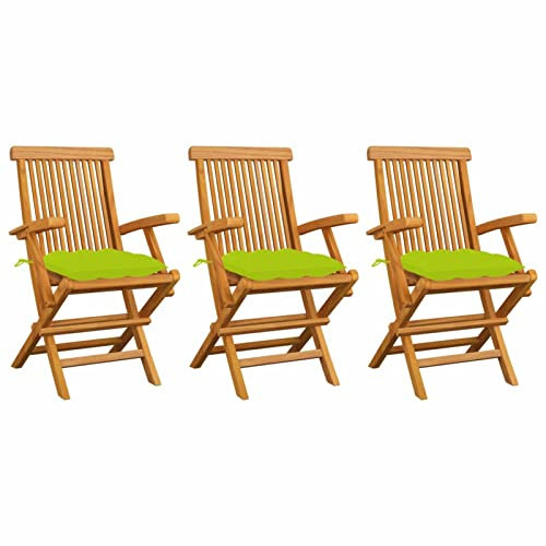 Xichuzi Gartenstühle mit Hellgrünen Kissen, Gartenmöbel, Balkonstühle, Hochlehner, Balkonmöbel, Bistrostuhl, Garten Stühle, Armlehnenstuhl, 3 STK. Massivholz Teak