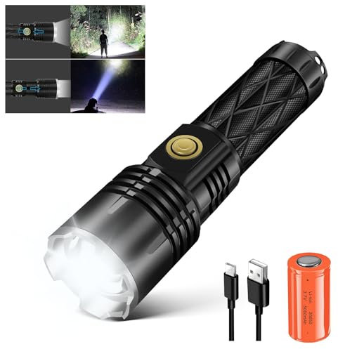 Super Bright LED Torch 800000 High Lumens Rechargeable Flashlight , Tactical High Power Torches Battery Powered Hand Flash Light Powerful with 5 Modes, Waterproof Zoomable for Camping, Emergency