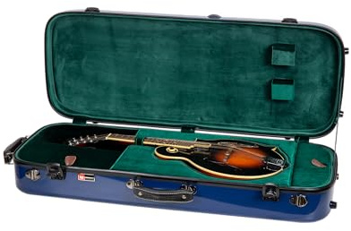 Crossrock Fiberglass Double Case- Universal to A&F style Mandolins, with Accessory Compartments, Removable Shoulder Straps, TSA Lock-Navy Blue (CRF2020MAFNVBL-R)