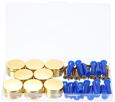 QUARKZMAN 8 Pièces Matériel de Fixation de Miroir Sans Cadre, Supports de Miroir en Alliage de Zinc Clips de Montage de Miroir Supports de suspensions de Miroir avec Vis & Chevilles, Or