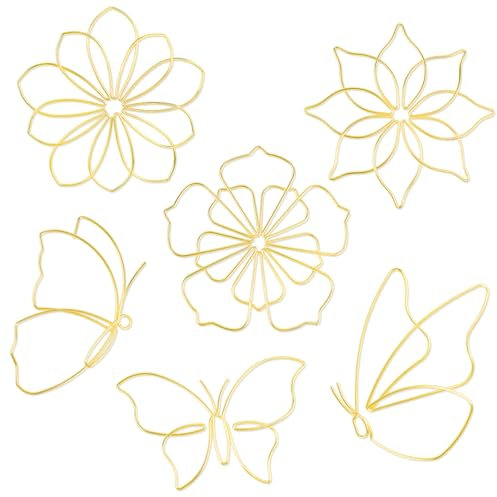 Detene 6 Pezzi Oro Decorazione da Parete in Metallo Decorazione Floreale della Parete del Metallo Farfalla Ornamenti per Camera da Letto Soggiorno Bagno Balcone Vivaio (Oro)