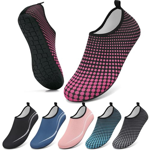 VOLHAL Wasserschuhe Herren Badeschuhe Damen Strandschuhe Schwimmschuhe Surfschuhe Aquaschuhe Breathable Schnelltrockend Schuhe Beach Pool Surfen Unisex(Doppelte Linien schwarz 34 EU)