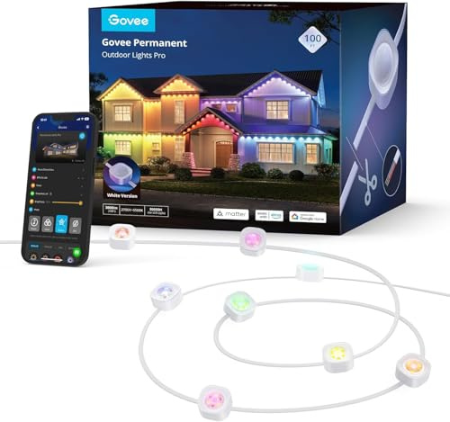 Govee Permanent Outdoor Lights Pro 30m, RGBIC Mit 60 LED IP67 Wasserdicht | Smart Outdoor Lights Warm/Kaltweiß LED Leuchten, 75 Szenenmodi für Party, funktioniert mit Alexa, Google Assistant, Matter