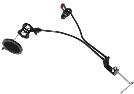 Support de microphone à double col de cygne avec support de téléphone et filtre anti-pop Design flexible pour la diffusion en direct et la compatibilité des podcasts Hauteur