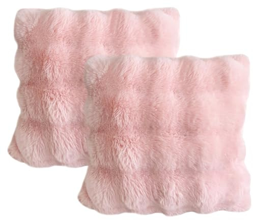 Durdiiy 2 Packs Fluffy Soft Faux Fur Cushion Covers Home Decorative Super Soft Luxury Pillow Covers 45 cm x 45 cm for bedrooms, living rooms, sofas, beds, and cars (Pink)