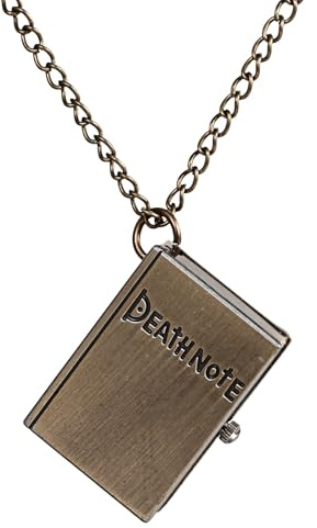Lancardo Taschenuhren Rechteckige Halloween Uhren: Death Note Halskettenuhr Analoge Quarzuhr mit Totenkopf Zifferblatt Vintage Notizbuchform Taschenuhr Geschenke