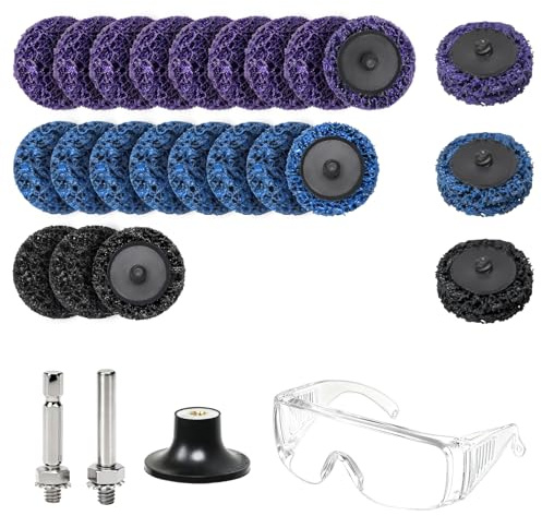 Fairblo 20Pcs Grinding Discs 50mm Sanding Discs for Drill 2 Inch Paint Stripping Discs with Safety Glasses Rust Removal Grinding Wheel for Metal Steel Grinding Polishing (Purple/Blue/Black)