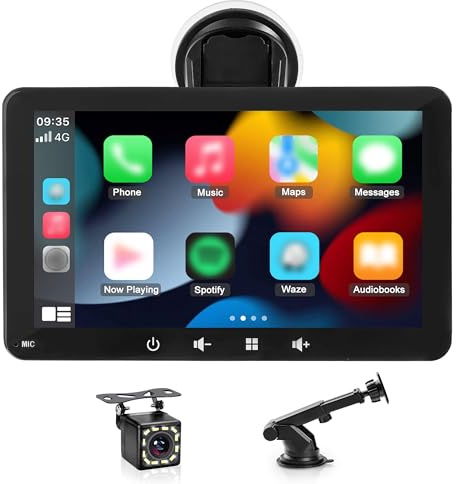 Alltolink Autolink Wireless Carplay and Android Auto Car Play Screen，7 Inch Portable Car Tablet & Camera for Voice Control, Bluetooth 5.0, Mirror Screen Function, Suitable for Various Vehicles