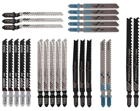 Jigsaw Blades Set, 25 Pcs T-Shank Jigsaw Blades, High Carbon Steel Jigsaw Accessories for Wood Plastic and Metal with Storage Case