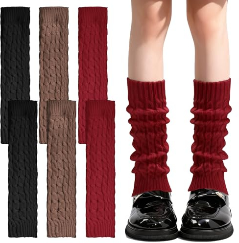 wlertcop 3 Paar Gestrickt Beinwärmer Damen Beinstulpen Winter Beinstulpen Hautfreundliche Stulpen 90er Beinstulpe Mädchen BeinwäRmer Stulpen für Damen,Legwarmers