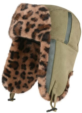 NICEYEA Winterfeste Fliegermützen,Jägerhüte,Mützen mit Leopardenmuster,Kunstfellmützen, Pelzmützen,Fliegermützen mit Ohrenklappen,russische Mützen,geeignet zum Skifahren,Eislaufen