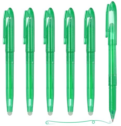 PATIKIL 6 Penne Gel Cancellabili, 0.5mm Punta Fina Pennarello Termocancellabile Con Cappuccio Scrittura Fluida Marcatori Per Tessuti Cucito Disegno Scrittura Planner, Inchiostro Verde