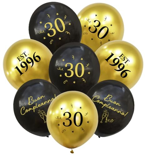 Decorazione per il 30° Compleanno Nero Oro, Palloncini 30 Anni Compleanno, 1996 Buon Compleanno Palloncino Decorazioni Addobbi per Festa di 30 Compleanno Uomo Donna