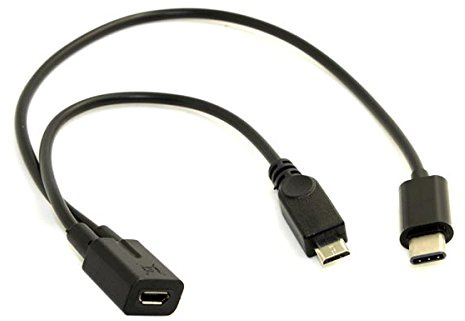 System-S Micro USB Eingang (Female) zu Micro USB Ausgang (Male) und USB Typ C 3.1 (Male Ladekabel Y Kabel Splitter