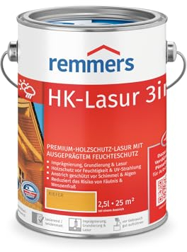 Remmers HK-Lasur 3in1 kiefer, 2,5 Liter, Holzlasur aussen, 3facher Holzschutz mit Imprägnierung + Grundierung + Lasur, Feuchtigkeit- und UV-Schutz