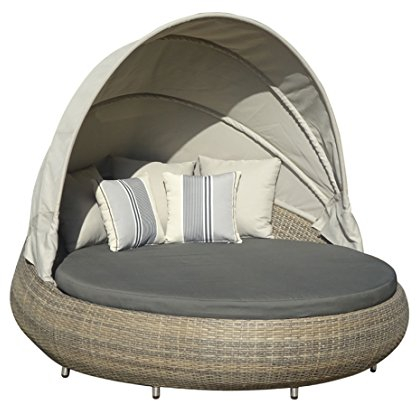 Dehner Sun-Lounger Florida, rund, ca. 220 x 160 x 159 cm, Aluminium/Polyrattan, braun/grau