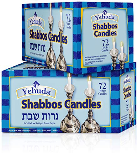 Yehuda 3 Hour Shabbos Candles, 72 Count (2 Pack - Total 144) Traditional Shabbat Dinner Table Household Candles