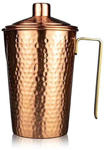 Kosdeg - Copper Pitcher With Lid - 44 Oz - Drink More Water, Lower Your Sugar Intake And Enjoy The Health Benefits - Pure Copper Handmade Hammered Jug, The Best Bedside Carafe - Heavy Gauge