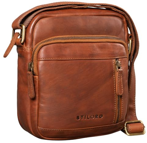STILORD Zac Kleine Umhängetasche Herren Leder Braun Schultertasche DIN A5 für Männer Vintage Herrentasche aus Echtem Voll-Leder Farbe:Cognac/braun