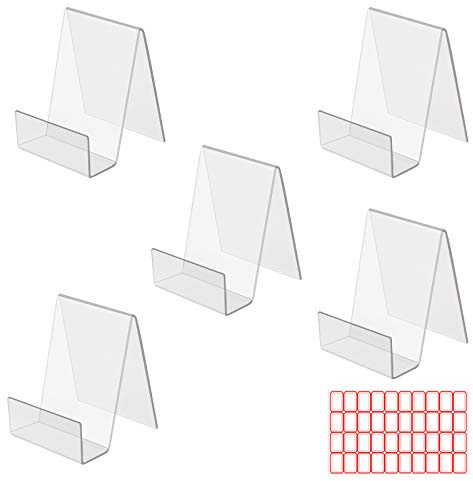 LAITER 5 Pcs Présentoir de Livre en Acrylique Porte-Livre Transparent 100 x 100 x 77 mm Support Présentation de table pour Brochures Carte de Menus Magazine avec 40 Pcs Etiquettes