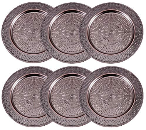 Insun Round Charger Plates Set of 6 Service Plates for Formal Dinners, Weddings, Banquets & Fancy Parties Copper 33cm Diameter