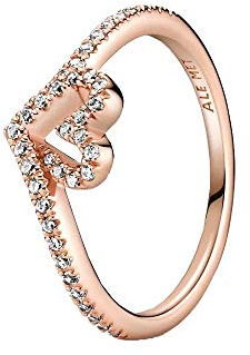 Pandora Sparkling Wishbone Heart 14k rose gold-plated ring with clear cubic zirconia