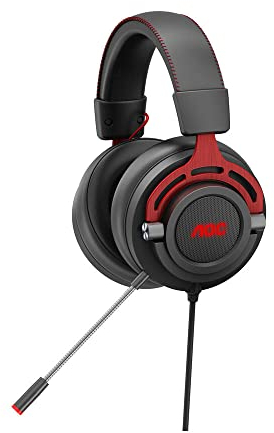 AOC GH300 - Over-ear gaming headset with RGB backlight, detachable mic, 50mm driver and 7.1 Virtual Surround Stereo with Hi-Fi audio, black/red