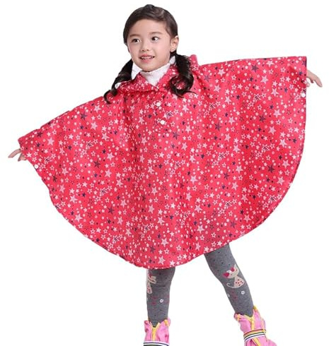 Gaga city Unisexe Manteau imperméable Enfant fille Cape de Pluie Enfant Imperméable Veste Encapuchonné Manteau de Pluie à Capuche Chauves Souris Étoiles rouges/XL/8-12 ans