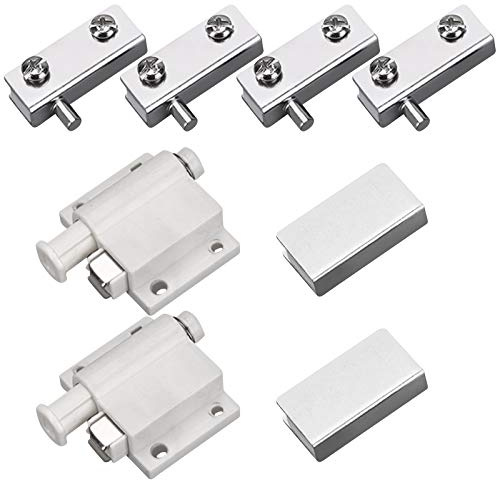 UFURMATE Lot de 2 charnières en verre réglables sans cadre et loquet tactile magnétique pour porte simple - Kit de remplacement pour porte en verre de 3 à 6 mm