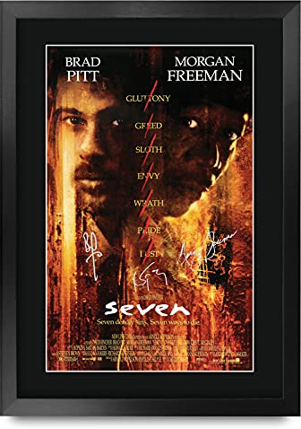 HWC Trading FR A3 Seven Brad Pitt Morgan Freeman Geschenke Geduckter Poster Signiertes Autogramm Foto für Fans von Film Memorabilien - A3 Framed