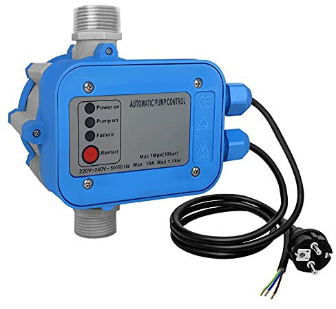 Froadp 1100W Elektronische Druckschalter, 10bar Druckwächter mit Eurokabel, Pumpensteuerung mit Trockenlaufschutz, IP65 Hochdruckpumpen für Konstanten Druck, überwacht den Wasserdurchfluss(Typ A)