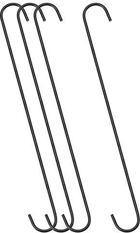 sourcing map 4 Stück S Haken Groß 16 Zoll/400mm Haken zum Einhängen, geeignet für Innen und Außenbereich Küche, Wohnzimmer, Bad, Garten, Garderobe Schwarz