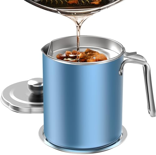 Chihee Barattolo Contenitore Colino Olio, Contenitore Barattolo in Acciaio Inossidabile 2 l per Olio con Rete Fine Adatto per Conservare Olio da Frittura Il Grasso di Cottura
