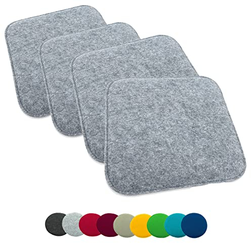 heimtexland ® 4er Pack Sitzkissen Filz Stuhlkissen Bodenkissen Polster Stuhlauflage Indoor Outdoor Kissen eckig Typ631 Filzkissen hellgrau meliert 35x35 cm 4 Stück