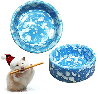 kathson 2 Pcs Hamster Food Bowl Guinea Pig Ceramic Water Bowl Small Animal Feeding Dish for Dwarf Hamster Gerbil Syrian Ferret Hedgehog Chinchilla Bunny (Blue)…