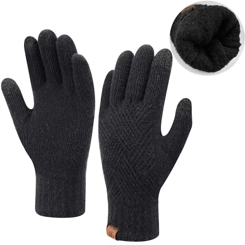 Bequemer Laden Mujer Invierno Guantes Caliente de Punto Guantes Tactiles con Forro Polar Térmico de Doble para Tiempo Frío, Negro